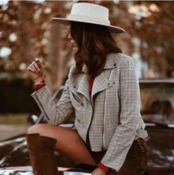 Blank NYC Jackets & Blazers - Blank NYC Glen Neutral Plaid Moto Jacket Size Large